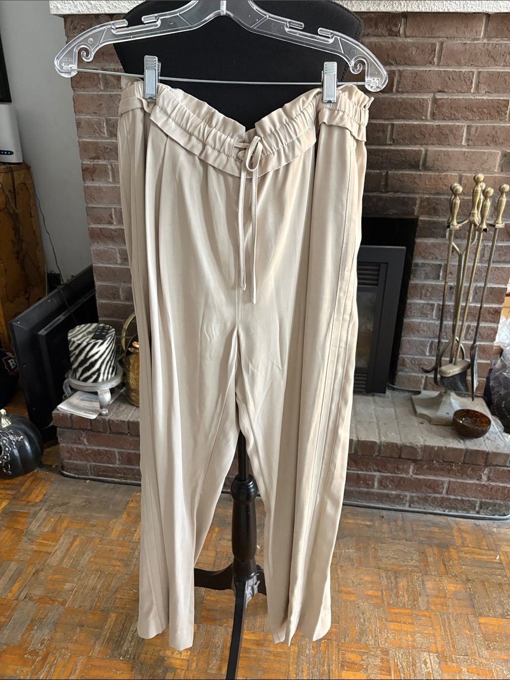 Reiss Beige Wide-Leg Drawstring Pants